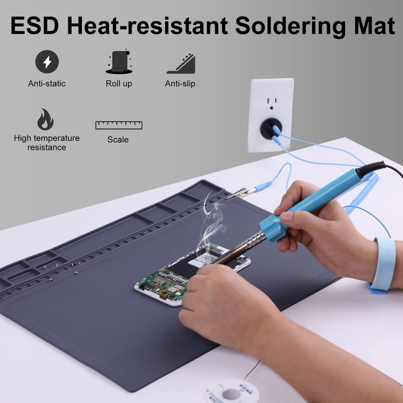 HPFIX Anti-Static Mat ESD Safe for Electronic Includes ESD Wristband and Grounding Wire, HPFIX Silicone Soldering Repair Mat 932Â°F Heat Resistant for iPhone iPad iMac, Laptop, Computer, 15.9â€ x 12â€ Grey - Image 5